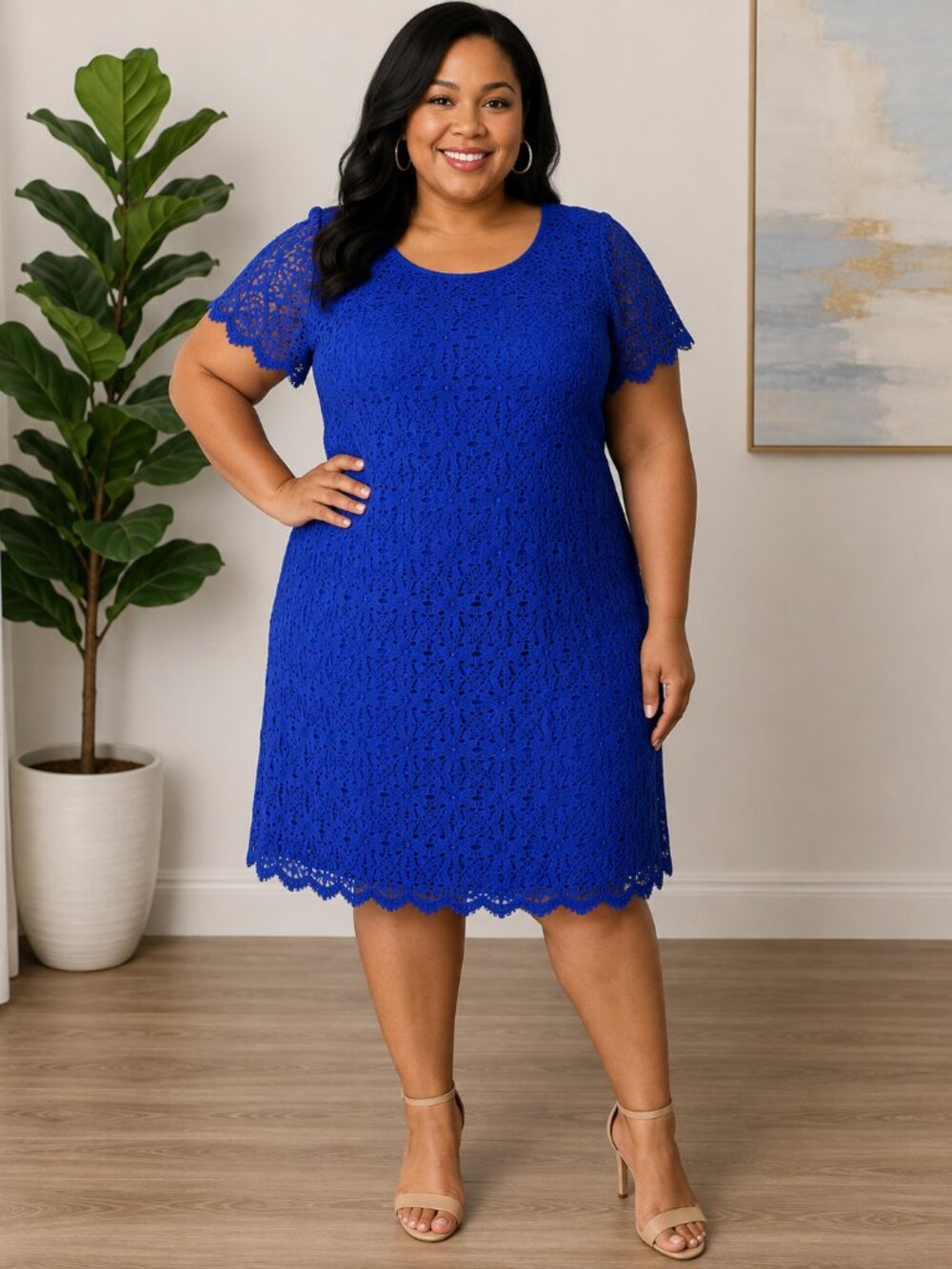 Roz & Ali Lace Sheath Cocktail Dress Cobalt Blue Size Women's Size 20